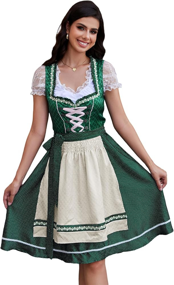 Womens 3 Piece Dirndl Dresses Oktoberfest Costumes Floral Carnival Halloween Outfits XS-3XL | Amazon (US)