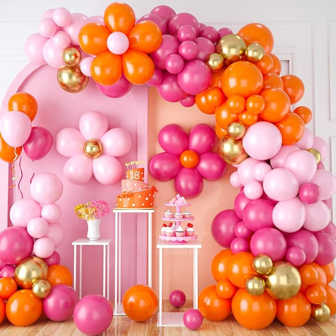 Pink Orange Balloon Garland, Daisy Balloon Arch with Metallic Gol Party Flower Balloons For Birth... | Amazon (CA)