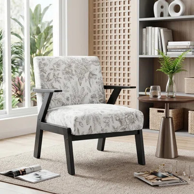 27. 16" W Floral Upholstered Accent Chair with Rubberwood Frame | Wayfair North America