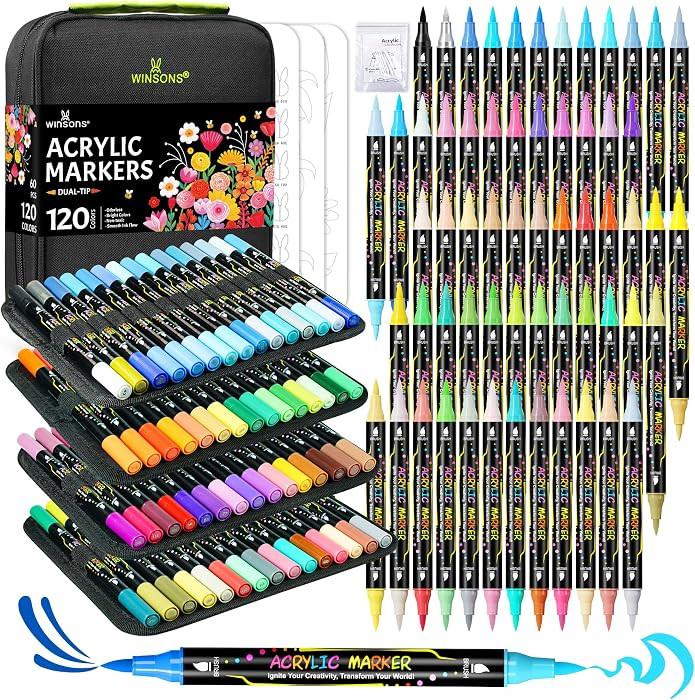 120 Colors Acrylic Paint Markers, Permanent Dual-Tip Acrylic Markers Set, Soft Brush Tip Paint Pe... | Amazon (CA)