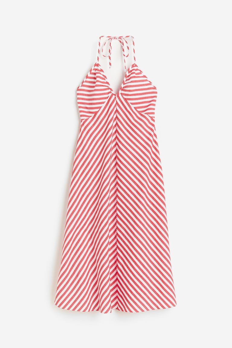 Halterneck Cotton Dress - Low-cut Neckline - Sleeveless - Red/striped - Ladies | H&M US | H&M (US + CA)