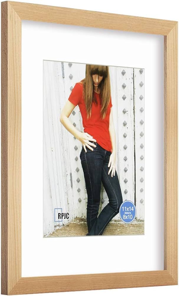 RPJC 11x14 inch Picture Frame Made of Solid Wood and High Definition Glass Display Pictures 8x10 with Mat or 11x14 Without Mat for Wall Mounting Photo Frame Natural | Amazon (US)