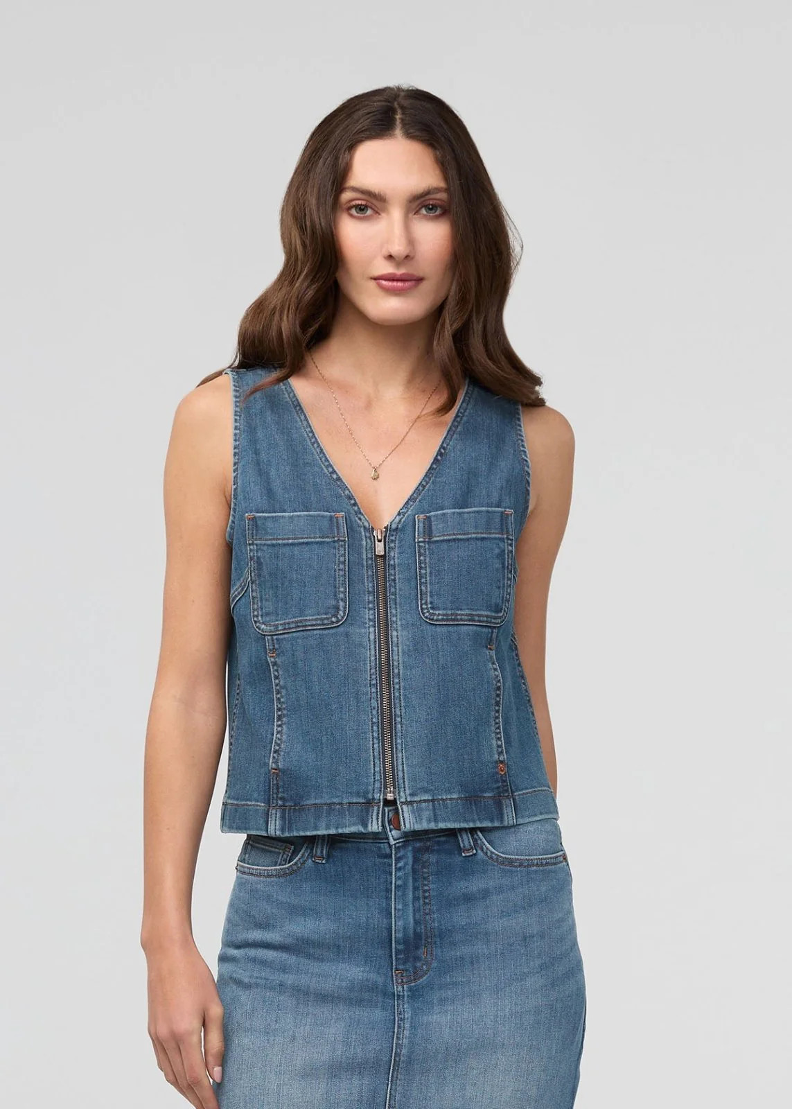 Performance Denim Zip Front Vest - Blue Ash M | DUER