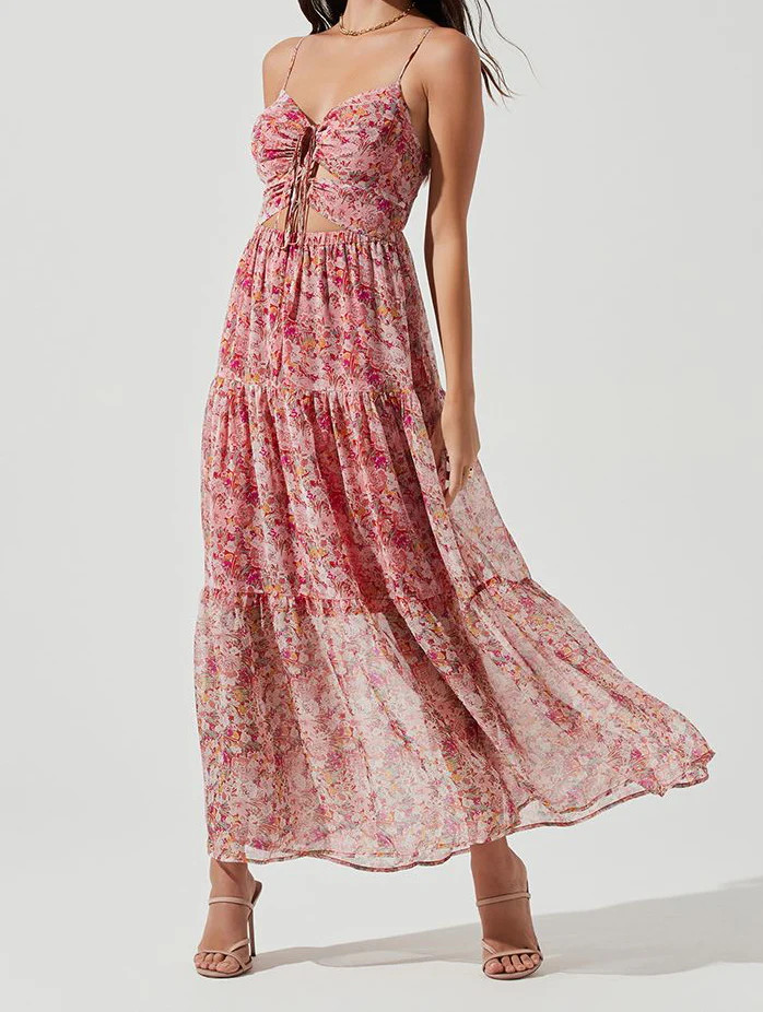 ASTR Women's Brandy Dress in Red Pink Multi Floral Small Lord & Taylor | Lord & Taylor