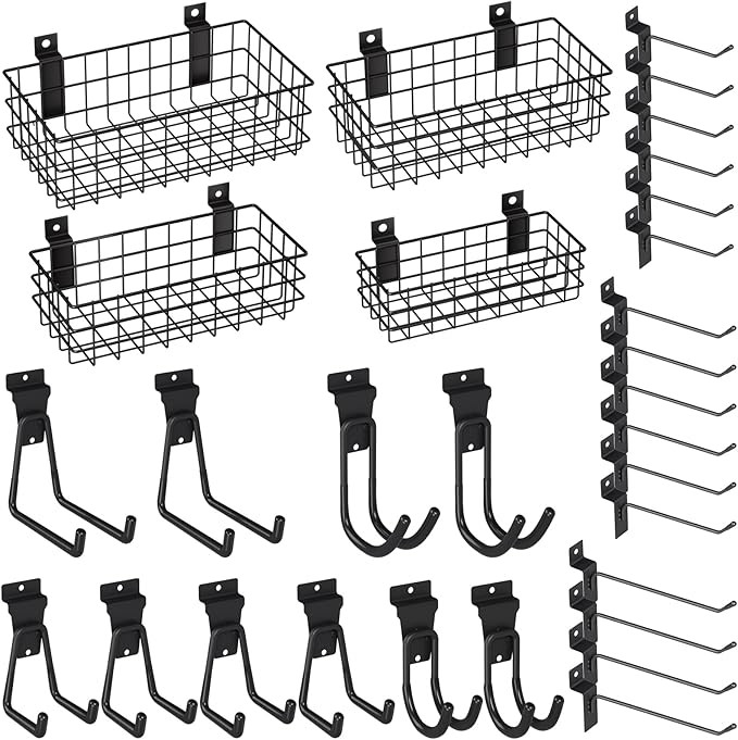 INCLY 30PCS Slatwall Accessories Set, Includes 4 Pack Ventilated Metal Wire Slatwall Baskets and ... | Amazon (US)
