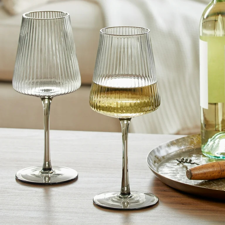 Better Homes & Gardens Ribbed Glass17 oz  Wine Glass, Gray Smoke, Set of 2 | Walmart (US)