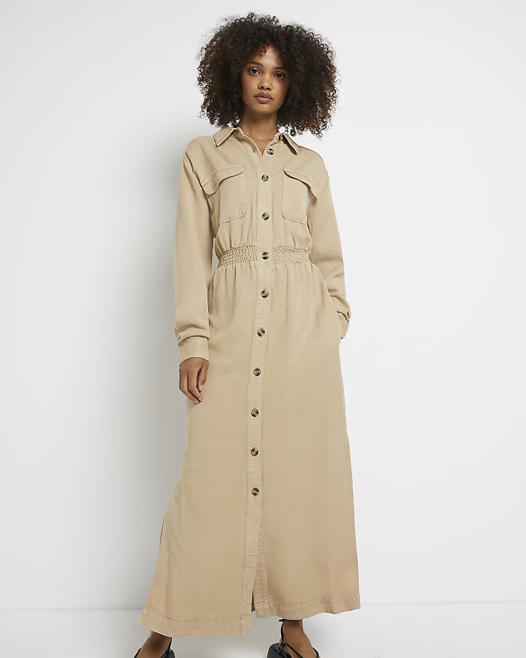 Stone maxi shirt dress | River Island (UK & IE)