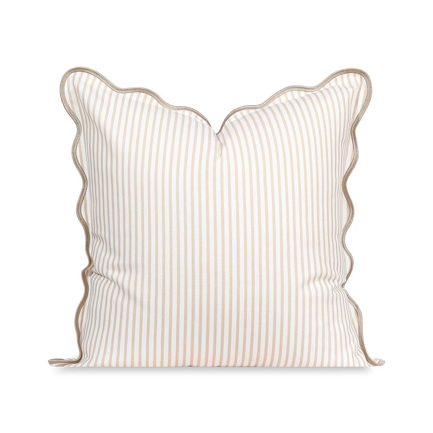 Hofdeco Premium Coastal Patio Indoor Outdoor Scalloped Throw Pillow Cover Only, 20"x20" Water Rep... | Amazon (US)