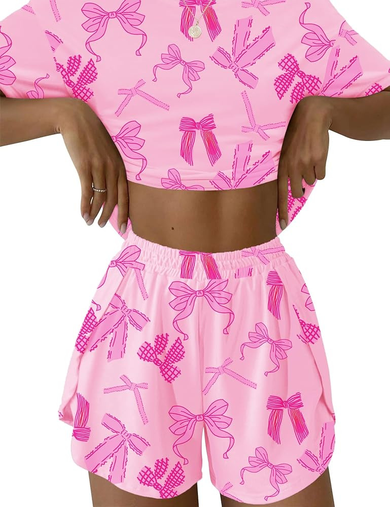 Kistore Summer 2 Piece Pajamas Sets Short Sleeve Sleepwear Pjs Lounge Split Short Sets | Amazon (US)