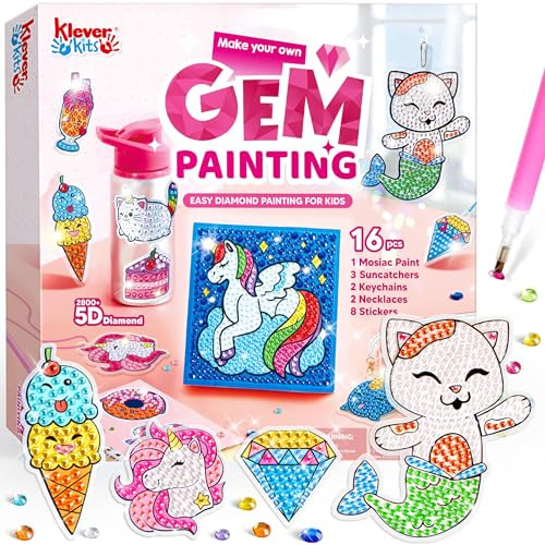 Klever Kits 16 Projects Gem Painting, Kids Diamond Art Kit for Kids with 5D Diamond, Arts and Crafts for Girls Ages 6-12, Gem Craft Activities Kits, Premium Art Gift Ideas for Girls Ages 6, 7, 8+ | Amazon (US)