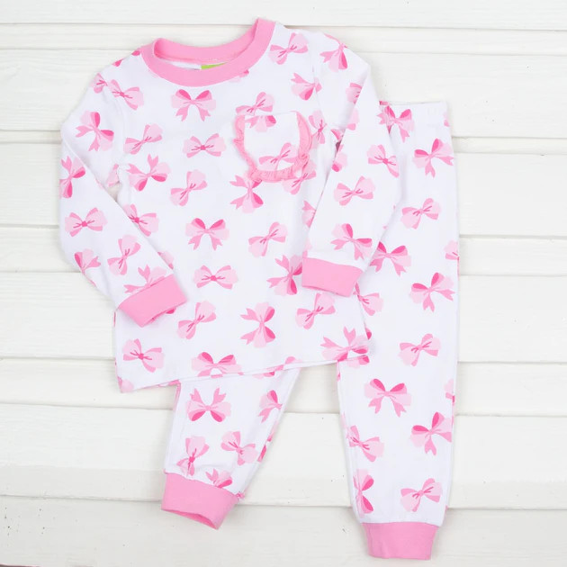 Bow Print Ruffle Pocket Loungewear | Classic Whimsy