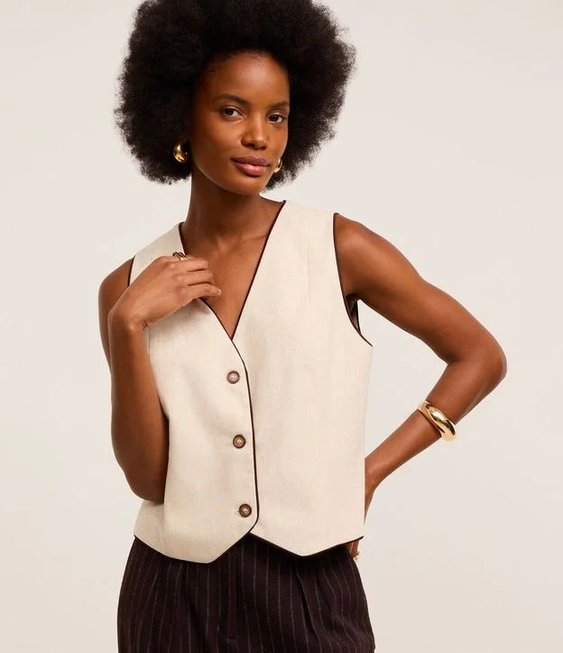 Colete em Viscose e Linho com Vieses Contrastantes Bege - Lojas Renner | Renner (BR)