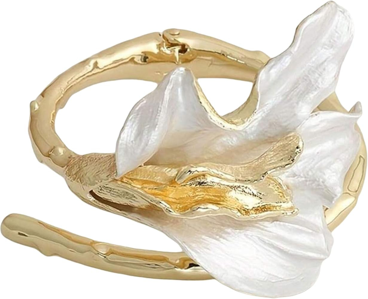 White Enamel Iris Leaf Bangle, French Chic Gold Zinc Alloy Arm Cuff And Cuff Bracelets For Women,... | Amazon (UK)