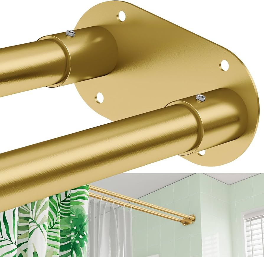 Double Shower Curtain Rod, Adjustable 28 to 76 Inches Wall Mounted Double Shower Rod Rustproof, G... | Amazon (US)
