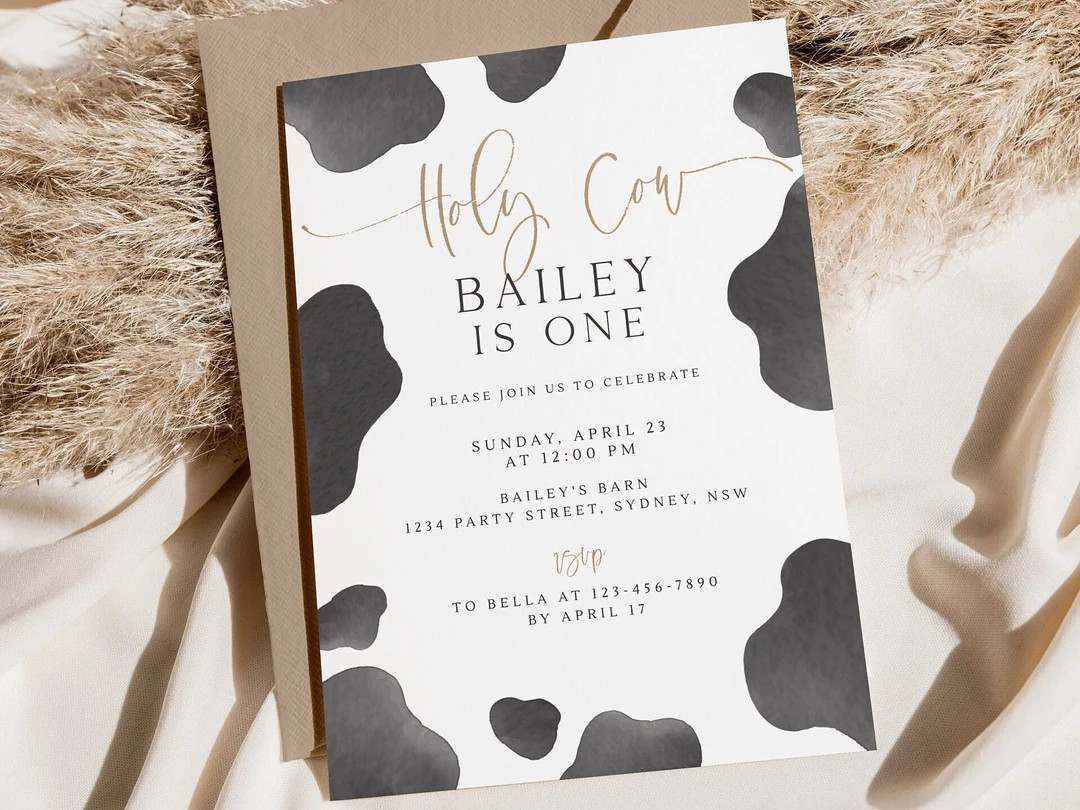 Holy Cow 1st Birthday Invitation, Editable Template, Holy Cow I'm One, Gender Neutral Minimalist ... | Etsy (US)