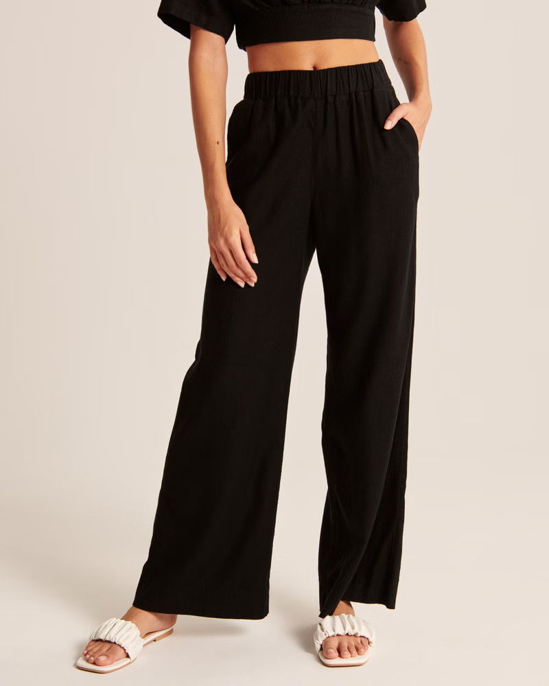 Linen-Blend Pull-On Wide Leg Pants | Abercrombie & Fitch (US)