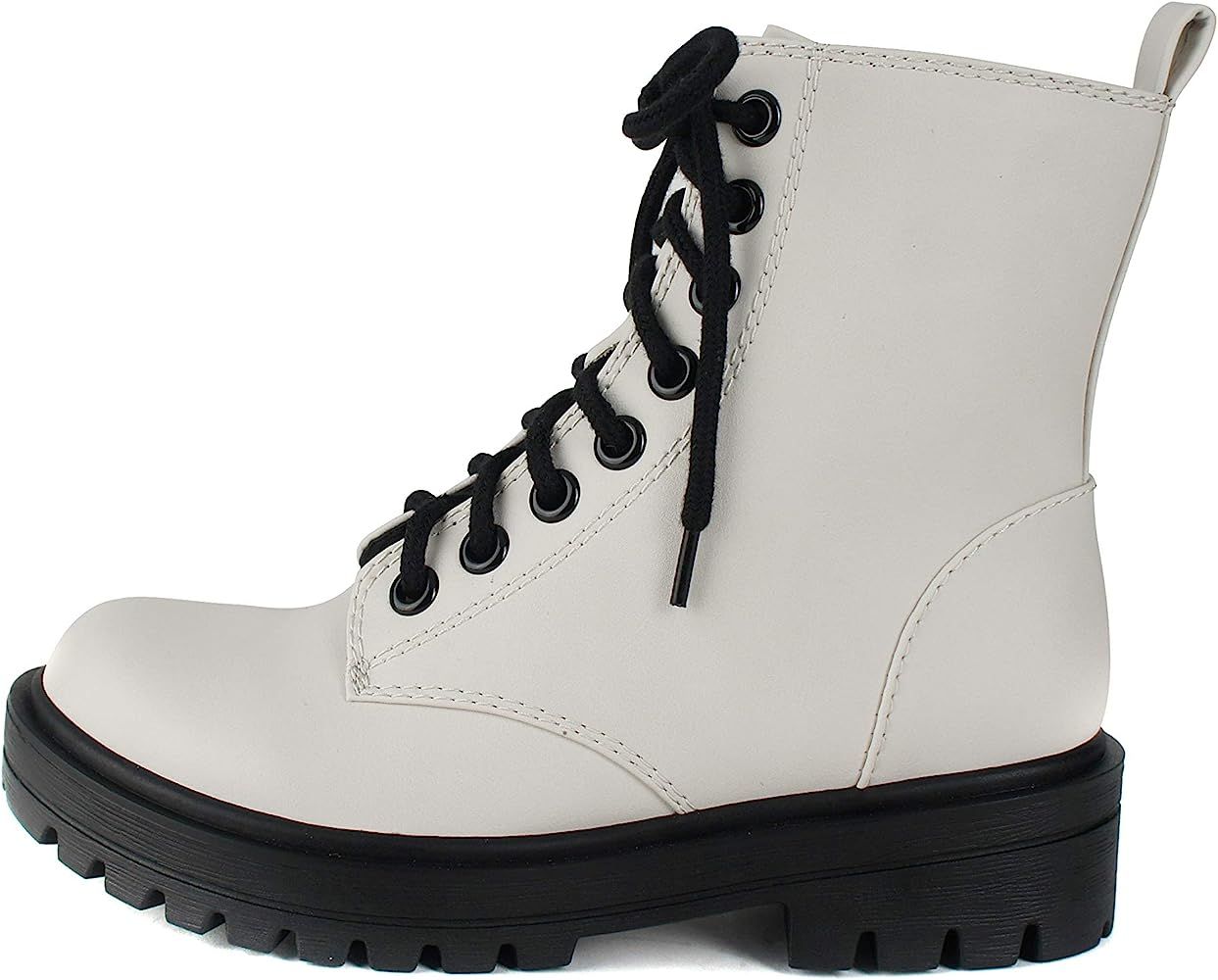 SODA FIRM - Lug Sole Combat Ankle Bootie Lace up w/Side Zipper | Amazon (US)