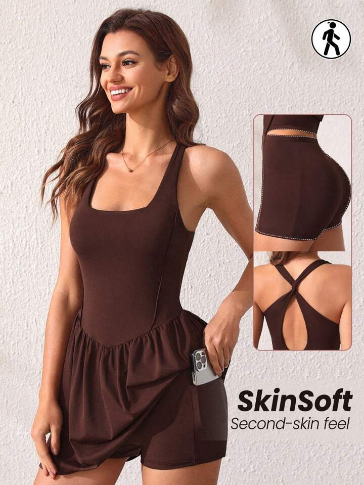 SHEIN Sport Lifespree Women's Cross Back Sports Dress With Built-In Shorts Sport Dress | SHEIN