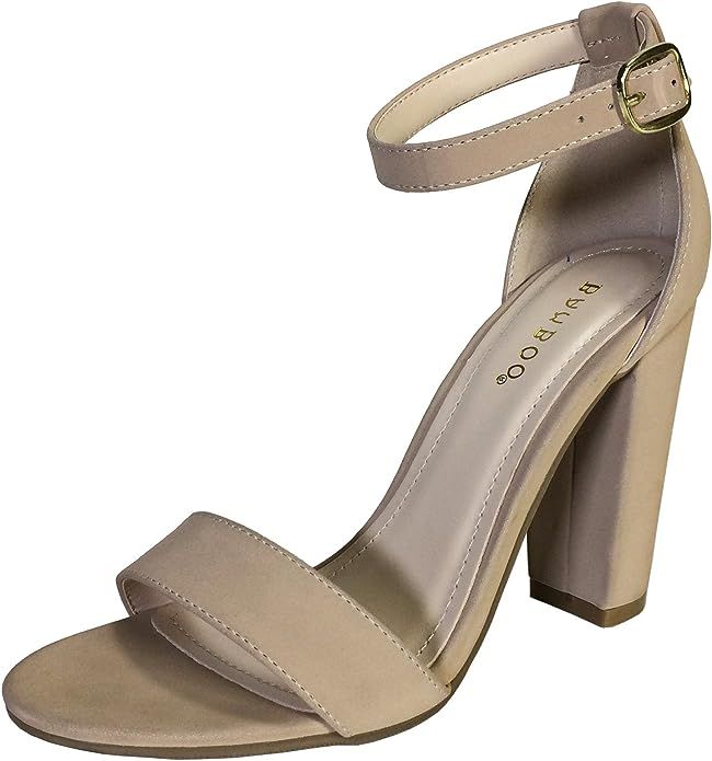 BAMBOO Women's Single Band Chunky Heel Sandal with Ankle Strap | Amazon (US)