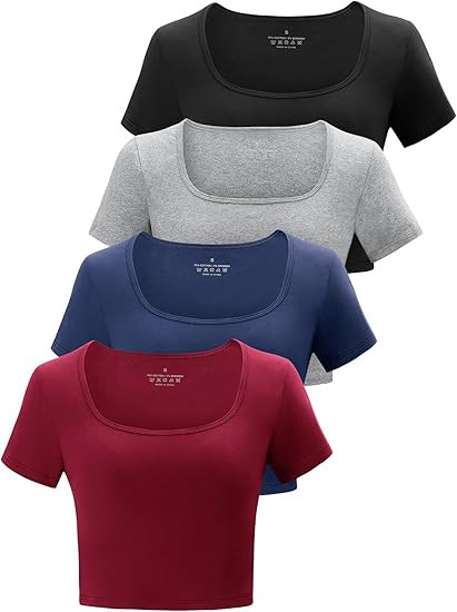 Kole Meego Square Neck Crop Tops for Women Workout Tops Trendy Going Out Tops Gym Summer Shirts 4... | Amazon (US)