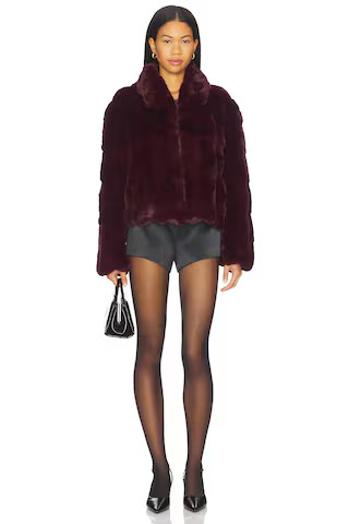 Bardot Sylvie Zip Faux Fur Jacket in Burgundy from Revolve.com | Revolve Clothing (Global)