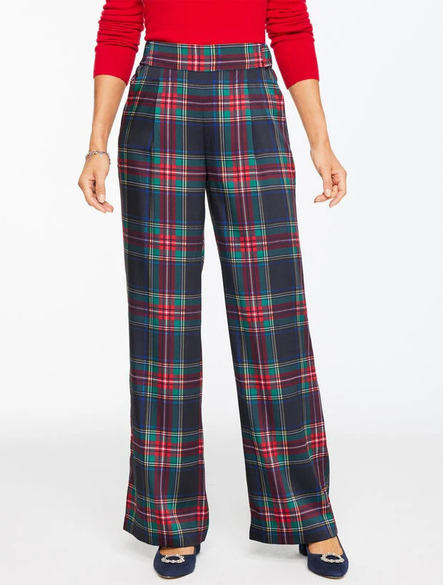 Wide Leg Pull-On Pants - Jolly Tartan | Talbots