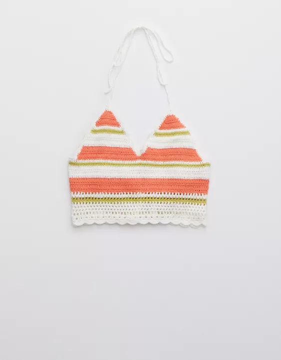 Aerie Crochet Halter Cropped Bra Top | American Eagle Outfitters (US & CA)