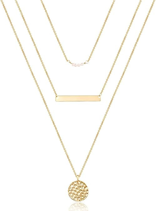 Turandoss Dainty Layered Choker Necklace, Handmade 14K Gold Plated Y Pendant Necklace Multilayer ... | Amazon (US)
