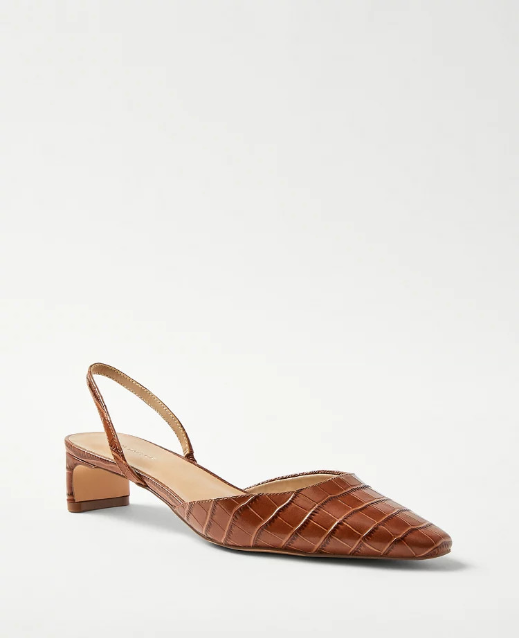 Embossed Leather Blade Heel Slingback Pumps | Ann Taylor (US)