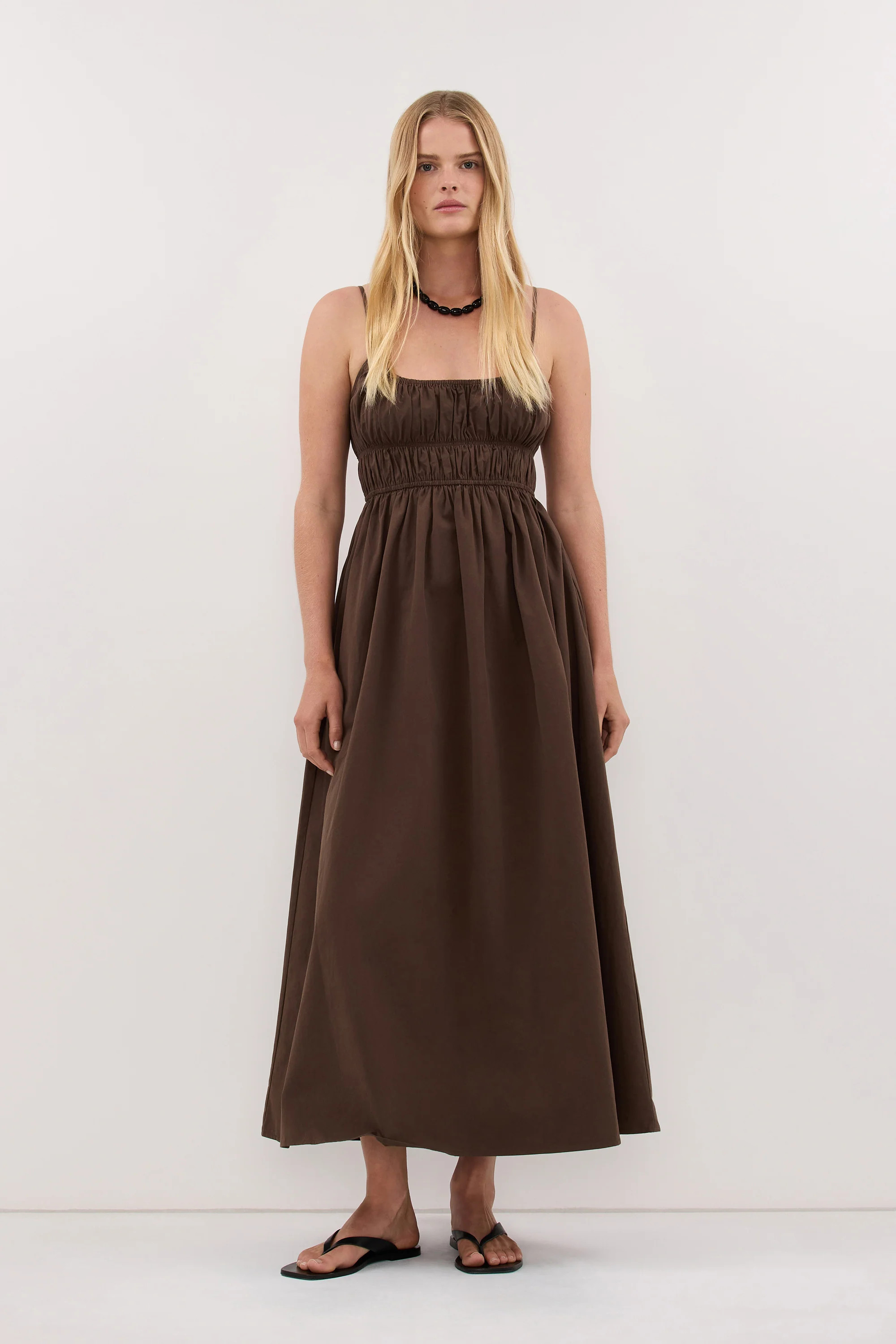 ZAHARA B CHOC COTTON MIDI DRESS | DISSH