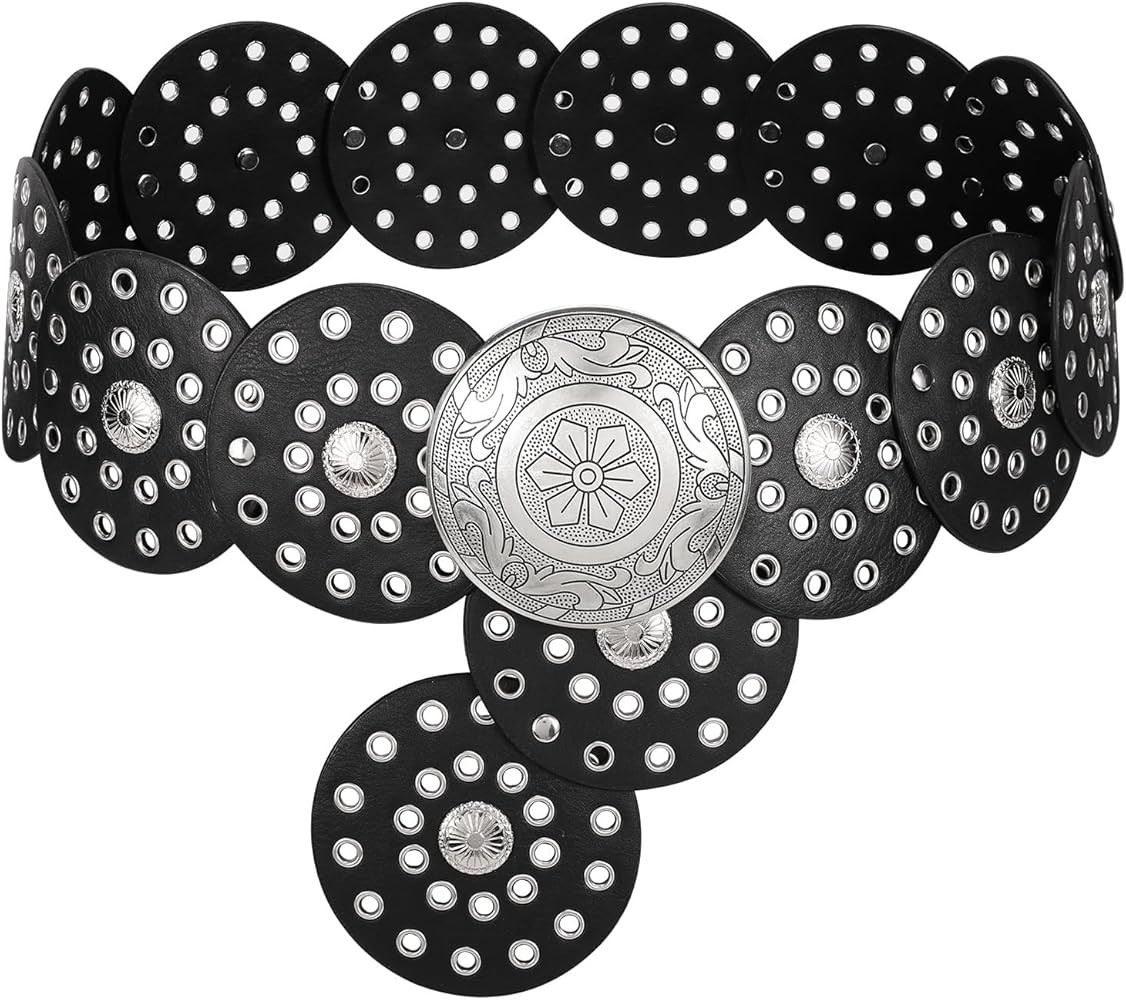 WERFORU Women Wide Western Disc Belt Cowgirl Boho Leather Belt for Jeans Dress | Amazon (US)