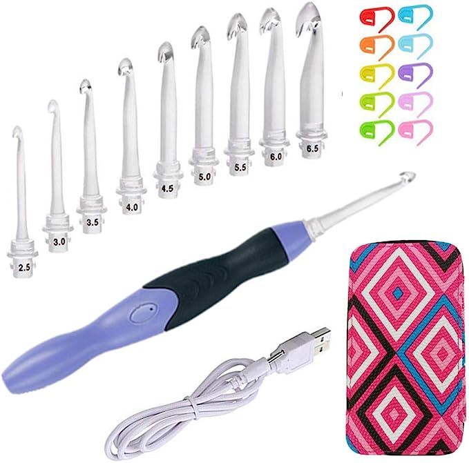 Lighted Crochet Hooks Set- Rechargeable Crochet Hook with Latest Case, 9 in 1 Interchangeable Hea... | Amazon (US)