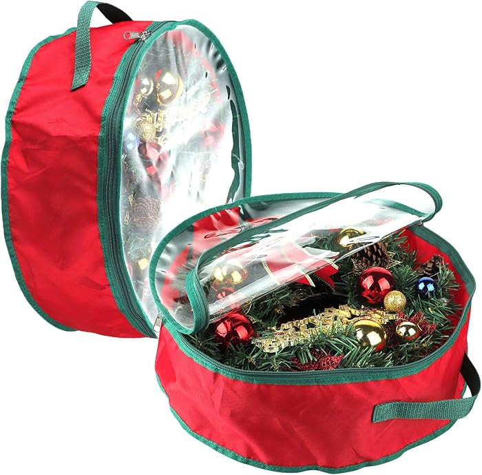 2Pcs Christmas Wreath Storage Bag,Portable Artificial Wreaths Organizer Container with Dual Zippe... | Amazon (US)