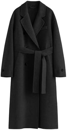 Womens Pea Coats Fall Long Trench Coat Double Breasted Button Down Lapel Belted Peacoat | Amazon (US)