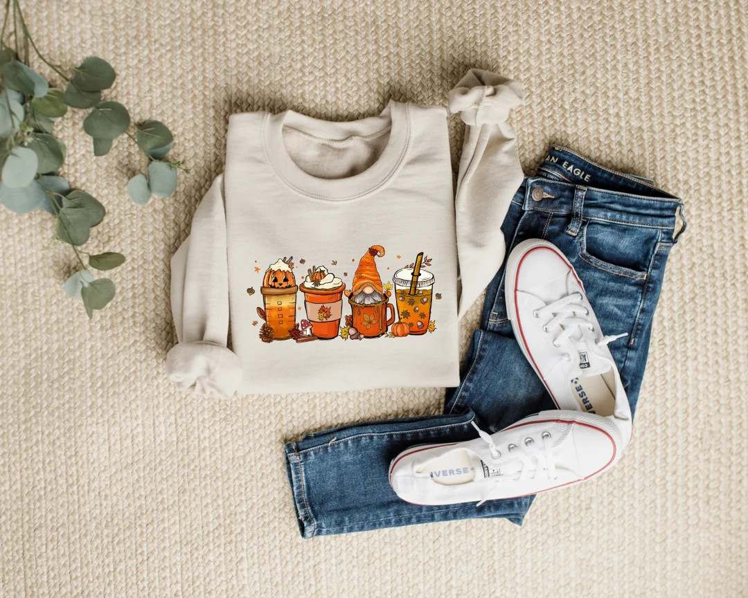 Pumpkins Shirt, Fall Gnomes Sweatshirt, Fall Coffee Shirt, Thanksgiving Gnome Shirt, Autumn Tee, ... | Etsy (US)