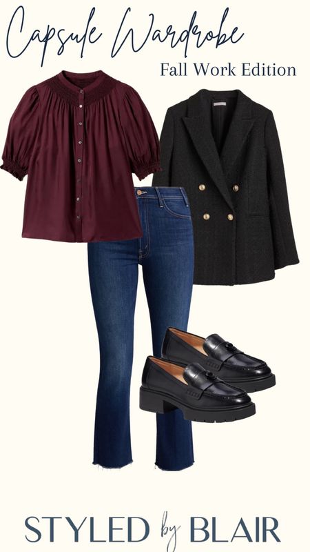 Fall work outfit idea / dark wash denim / blouse and blazer 

#LTKworkwear #LTKSeasonal #LTKunder100