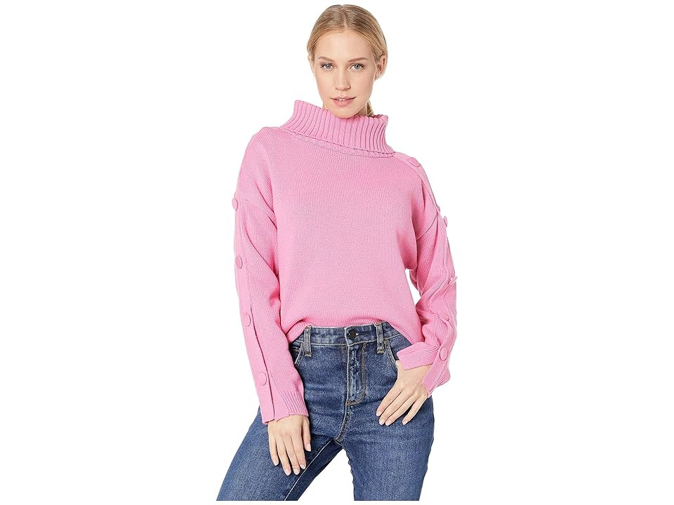 J.O.A. Turtleneck Sweater with Buttoned Sleeves (Pink) Women's Sweater | Zappos
