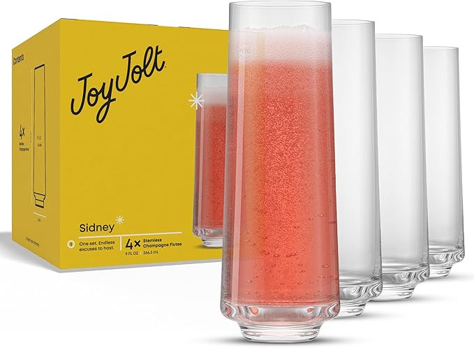JoyJolt Sidney 9 oz Stemless Champagne Flutes Set of 4 | Modern Champagne Glasses for Prosecco, R... | Amazon (US)