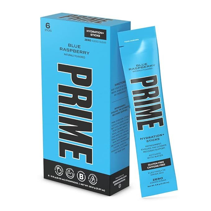 Prime Hydration+ Stick Pack | BLUE RASPBERRY | Electrolyte Drink Mix | 10% Coconut Water | 250mg ... | Amazon (US)