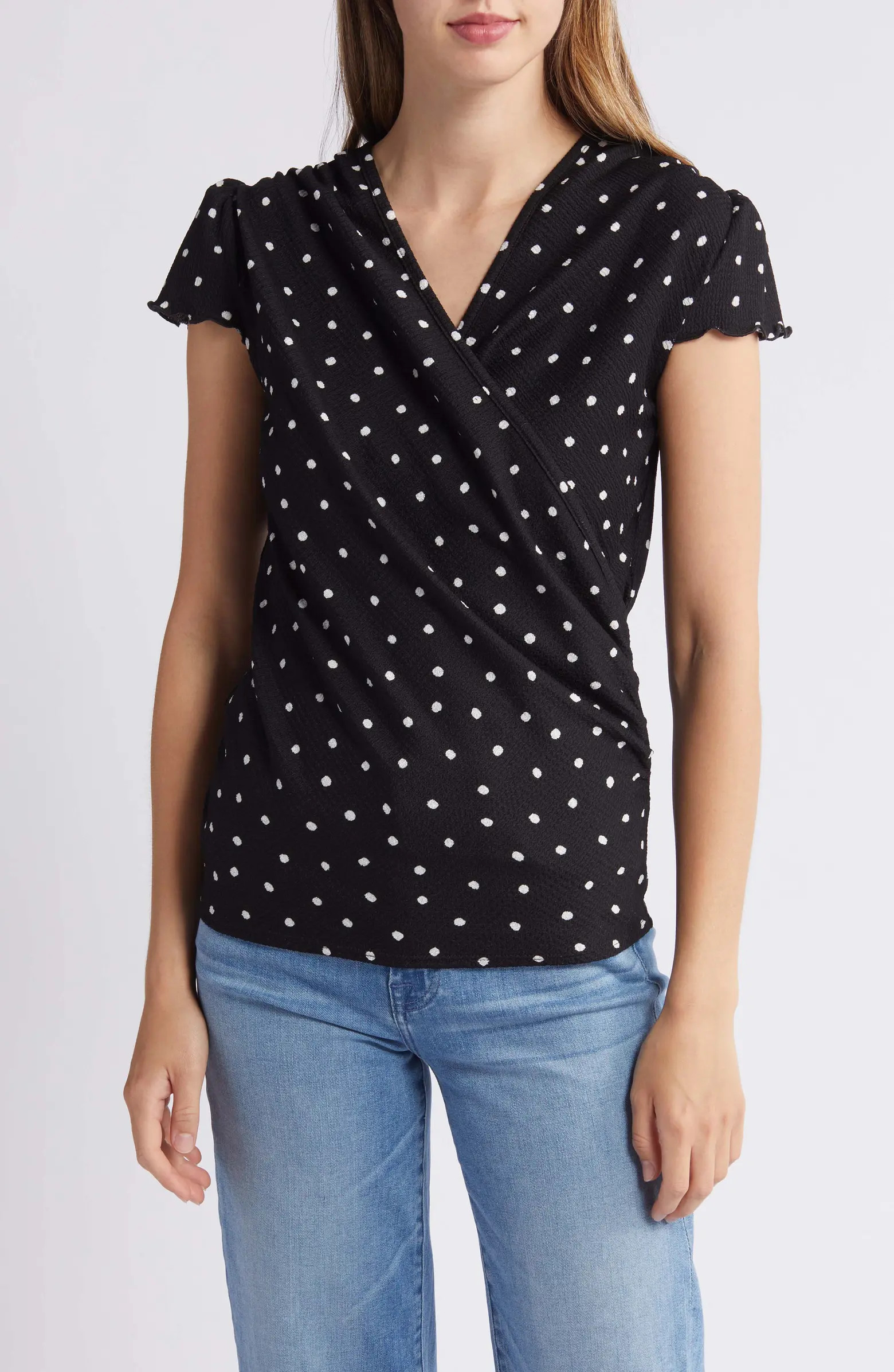 Loveappella Polka Dot Faux Wrap T-Shirt | Nordstrom | Nordstrom