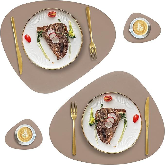 Faux Leather Placemats and Coasters Set, Round Leather for Dinner Table Mats Heat Resistant Non-S... | Amazon (CA)