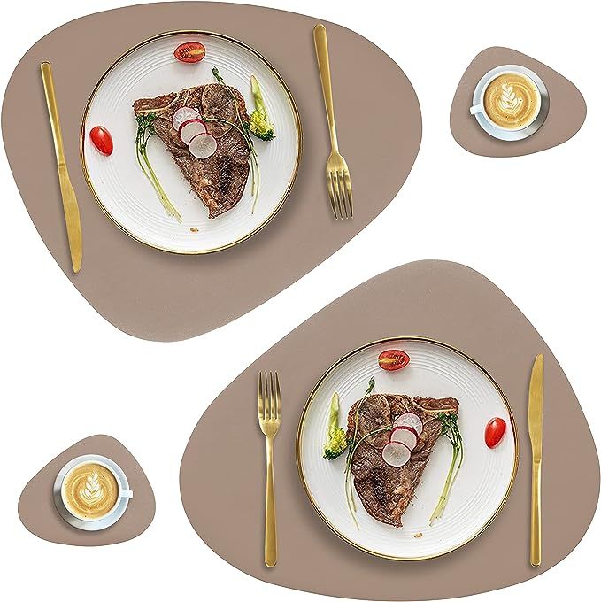 Faux Leather Placemats and Coasters Set, Round Leather for Dinner Table Mats Heat Resistant Non-S... | Amazon (CA)