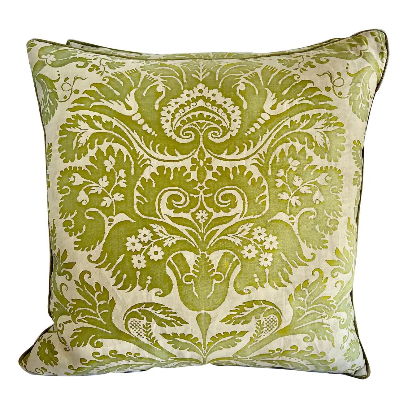 Pair of Green Orsini Patterned Fortuny Pillows | 1stDibs