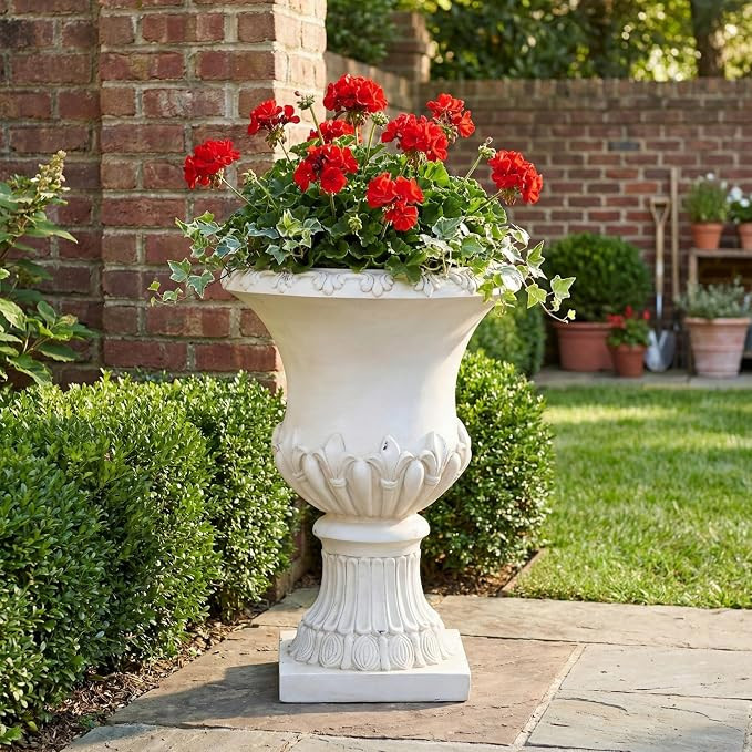 Merax 24.8" H Vintage Fleur-de-Lis Pedestal Urn Planter Weather-Resistant MGO Outdoor Flower Pot ... | Amazon (US)