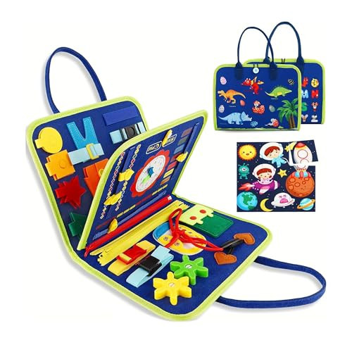 FITZEN Montessori Busy Board Baby Busy Book for Toddlers 1-3 with Sensory Activities for Learning Fine Motor Skills Travel Toys for Toddlers 1-3 (Up to Age of 6) for Airplane Car for Boys and Girls | Amazon (US)