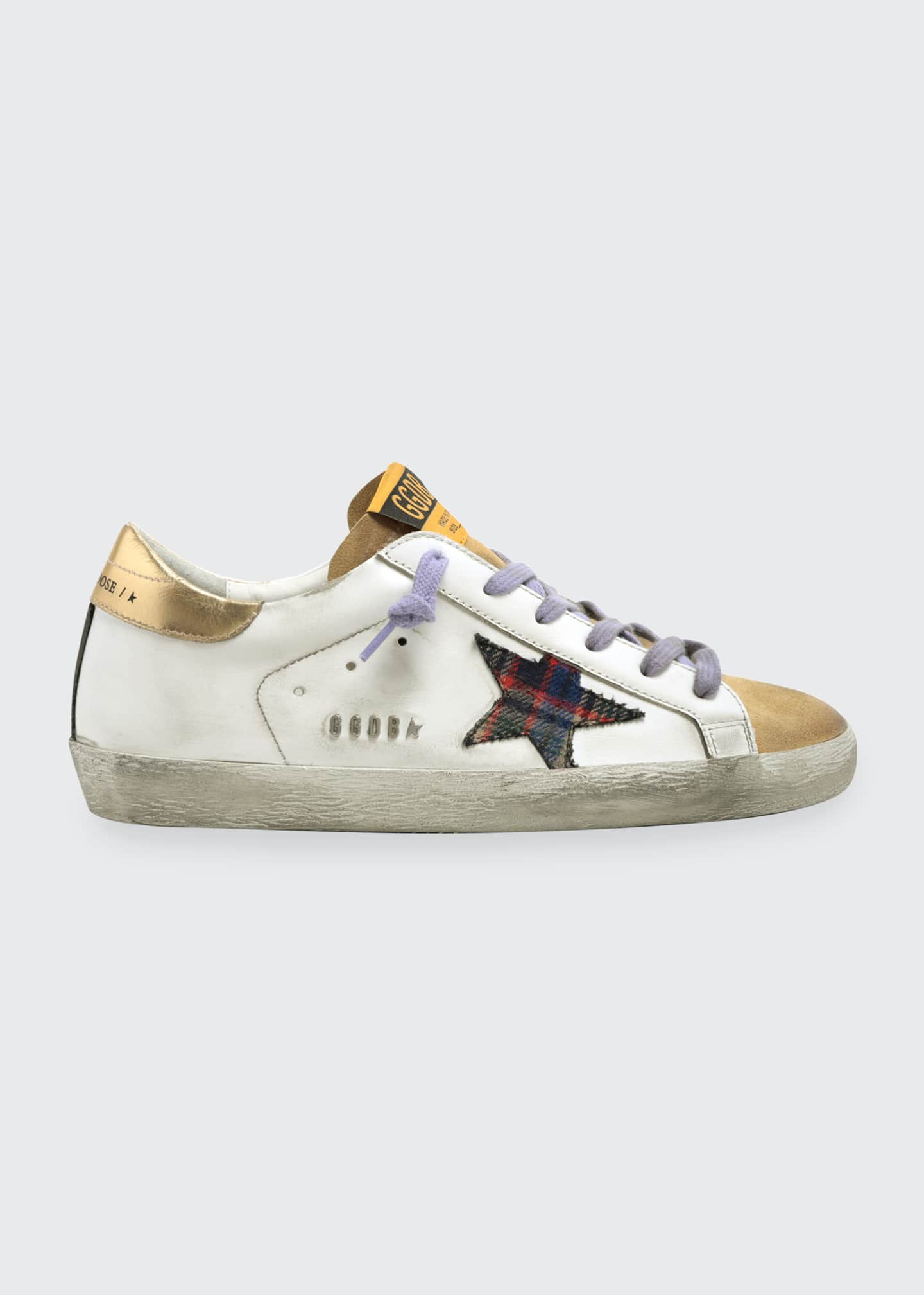Golden Goose Superstar Leather Upper Suede Toe Checked Tartan Star Laminated Heel Metal Lettering... | Bergdorf Goodman