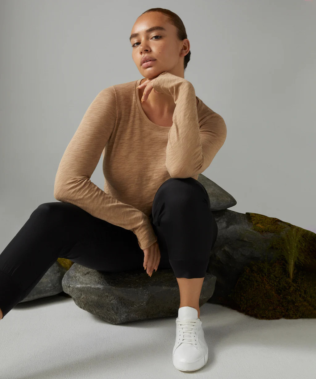Slub Jersey Long Sleeve Destroyed Wash Tee - Camel | ATM Collection