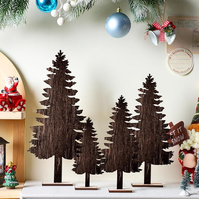 Barydat 4 Pcs Christmas Table Decorations Wooden Christmas Pine Tree Reindeer Table Centerpiece X... | Amazon (US)