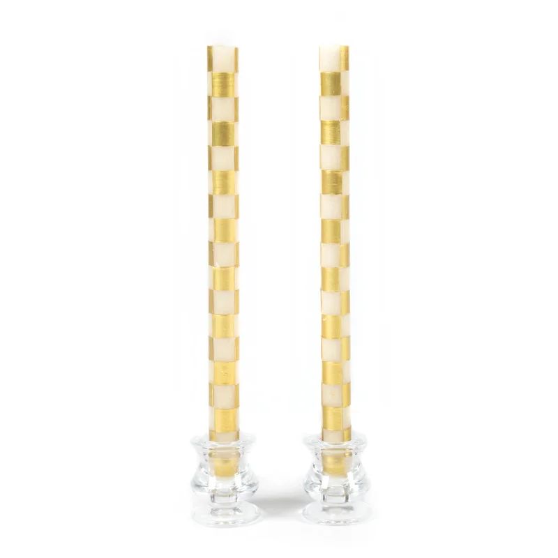 Check Dinner Candles - Gold/Ivory - Set Of 2 (Set of 2) | Wayfair Professional