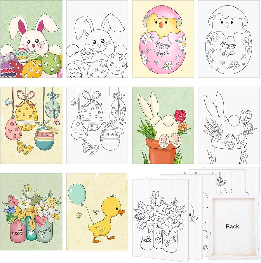 COCHIE Canvas Kit, 6 Pack Easter Bunny Egg Pre Drawn Art Craft for Adults Kids Sip and Paint Part... | Amazon (US)